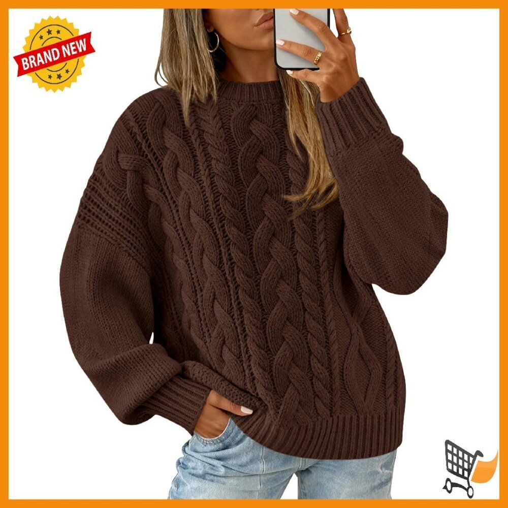 Oversized Cable Knit Crewneck Pullover Sweater Women's Fall Winter